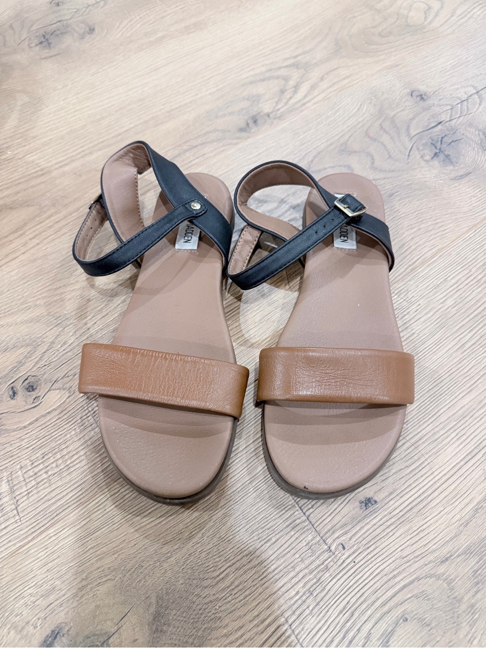 Steve Madden Women's Two-Tone Brown and Black Ankle-Strap Sandals